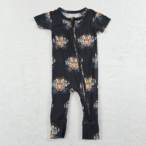 Bums & Roses Tiger Face Bamboo Short Sleeve Zippy Romper 6-9 Months Black